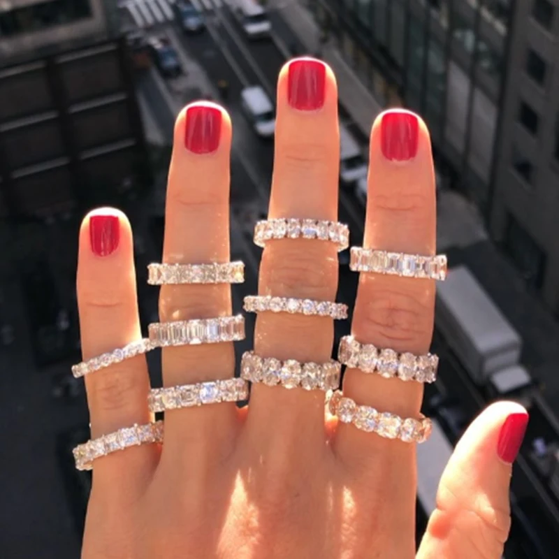 UILZ Handmade Inlay Crystal Zircon Ring Zircon Wedding Band Rings for Women Finger Accessory Party Anniversary Jewelry Gifts