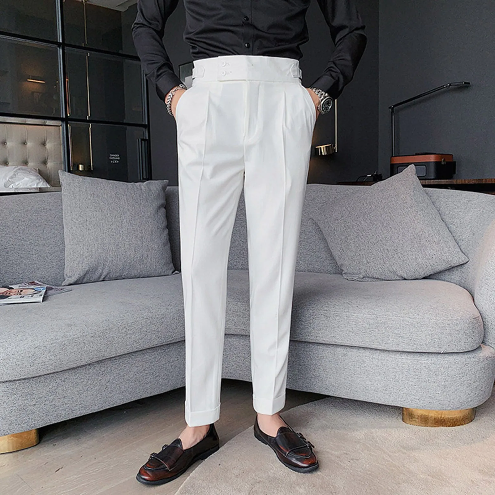 

Men's Autumn Cropped Pants Straight Tube Loose Tie Up Casual Suit Pants Drape Feel And Men's Pants Outdoor Bottoms Workout