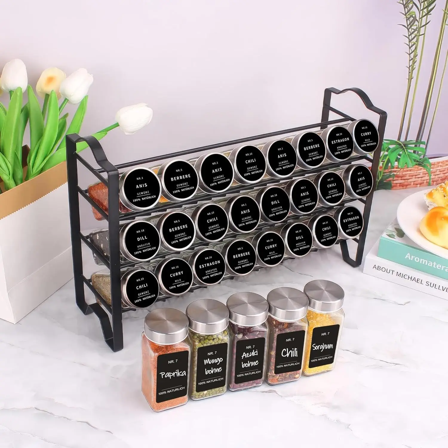 SAEIV Spice Rack Free Standing, Layer Carbon Steel Wall Shelf