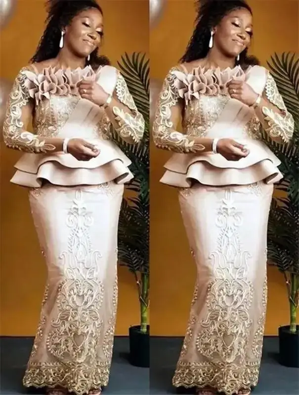 

Plus Size Arabic Aso Ebi Champagne Lace Sexy Mother Of Bride Dresses Long Sleeves Sheath Vintage Prom Evening Formal Party Gowns