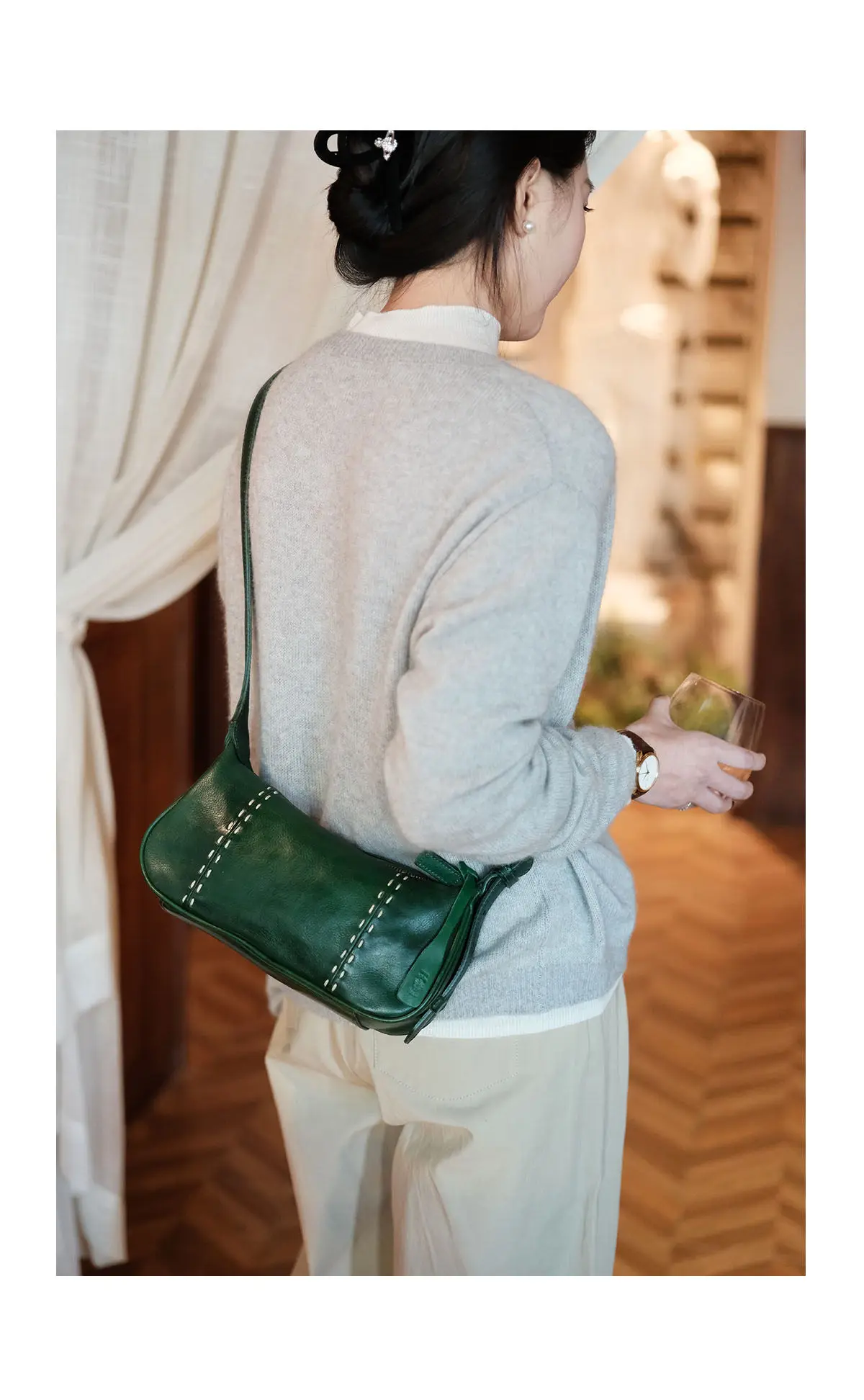 Organizer Vintage Luxus Echtleder Crossbody-Tasche für Damen, Modische Designer Handgefertigte Schultertasche aus Rindsleder – Detail 6
