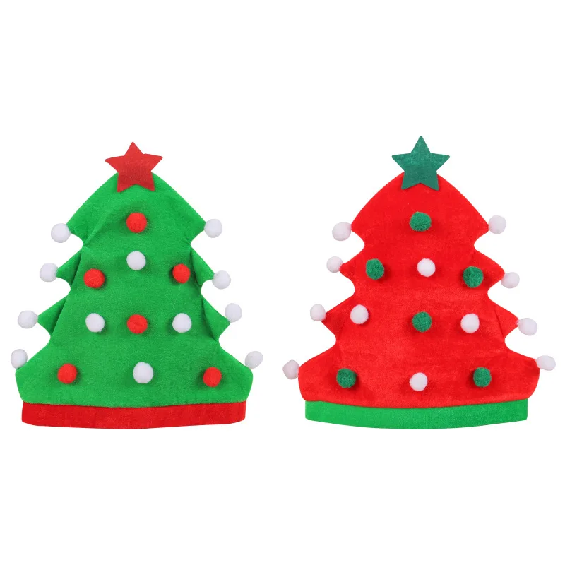 Christmas Beanie Hat Christmas Hat Xmas Tree Shape Red Green Hat for Adults and Kids New Year Festive Party Noel Christmas Gift cap Decoration