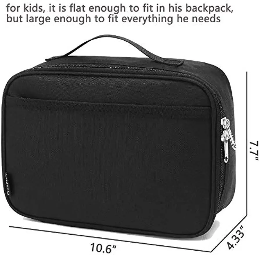 FlowFly Kids Lunch Box Insulated Soft Bag Mini Cooler Back To School Thermal Meal Tote Kit for Girls, Boys, Black