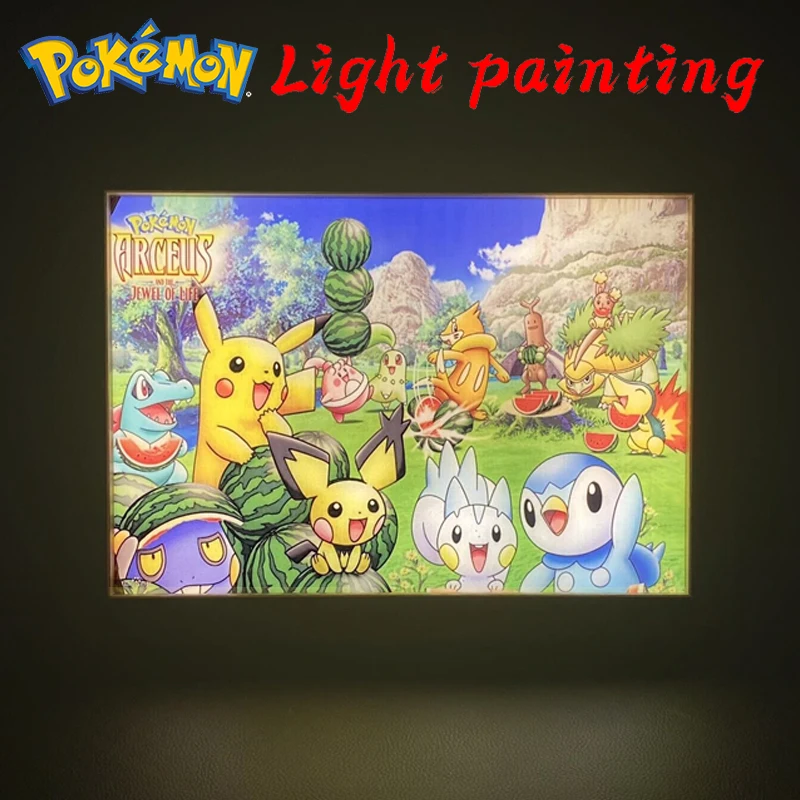 

Pokemon Pikachu Light Painting Luminous Mural Living Room Bedroom Sunshine Wooden Photo Art Night Light Decoration USB Plug-in