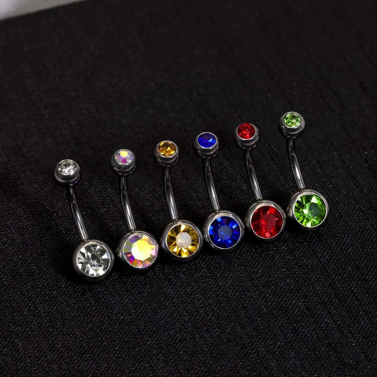 G23 Titanium Crystal Gem Curved Barbell Rings Belly Button Navel Rings Piercings 1PC