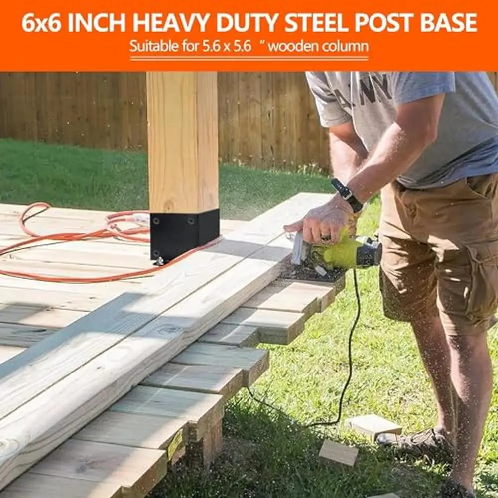 6x6 Steel Post Base Bracket Kit Wood Fence Pergola Deck Galvanized Waterproof Easy Installation DIY Outdoor Holder Complete