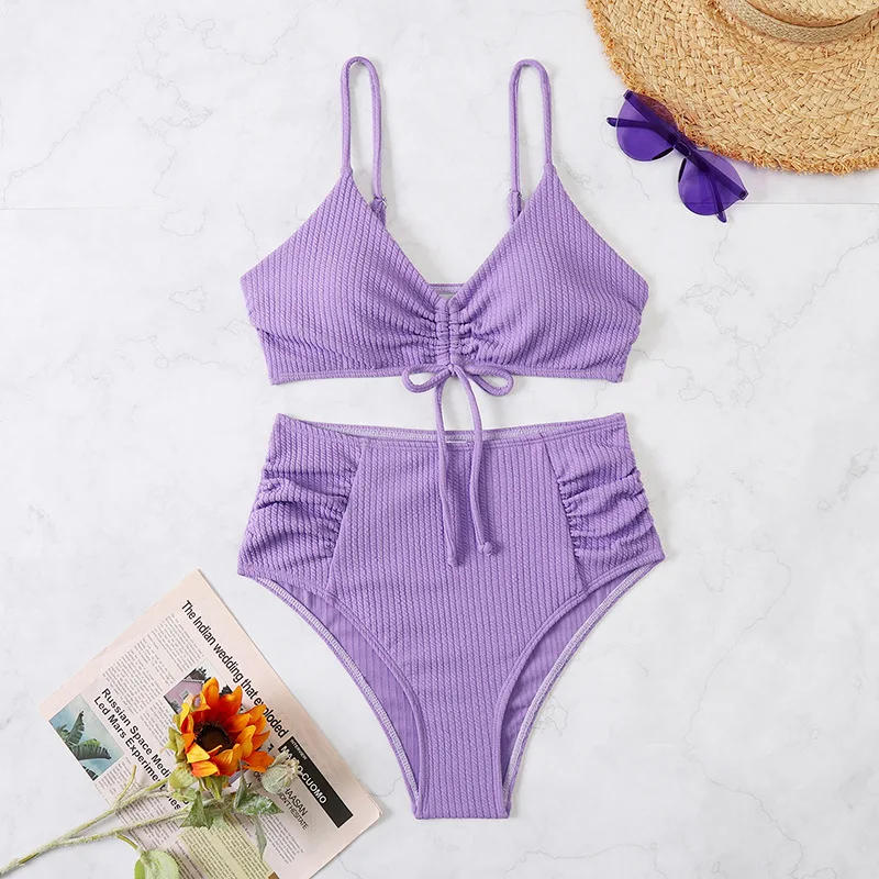 Swimsuit for Women Tie Front Shorts Bikini Two Piece Swimwear Athletic Bathing Suits High Waist Swimming Suit