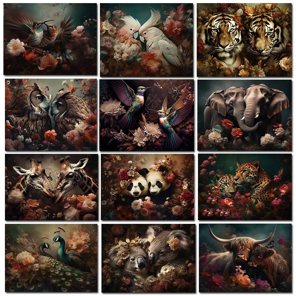 Fantasy Tiger Giraffe Elephant Hummingbird Diamond Embroidery Black ...