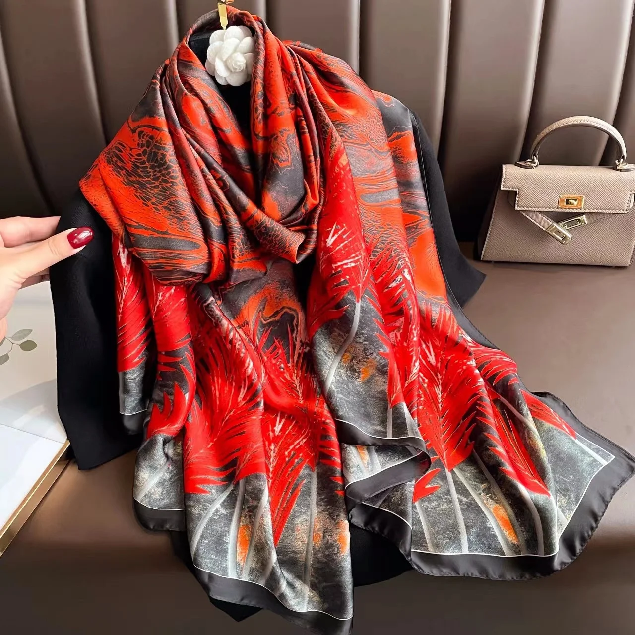 

180*90cm Luxury Brand Women Summer Silk Scarves Shawls Lady Wraps Soft Female Geometry Beach Stole Bandanna Foulard Muffler