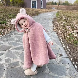 0-4T Toddler Kid Baby Boy Girl Winter Clothes Warm Hooded Infant Coat Loose Plush Warm Shawl Sleeveless Jacket Thick Cloak