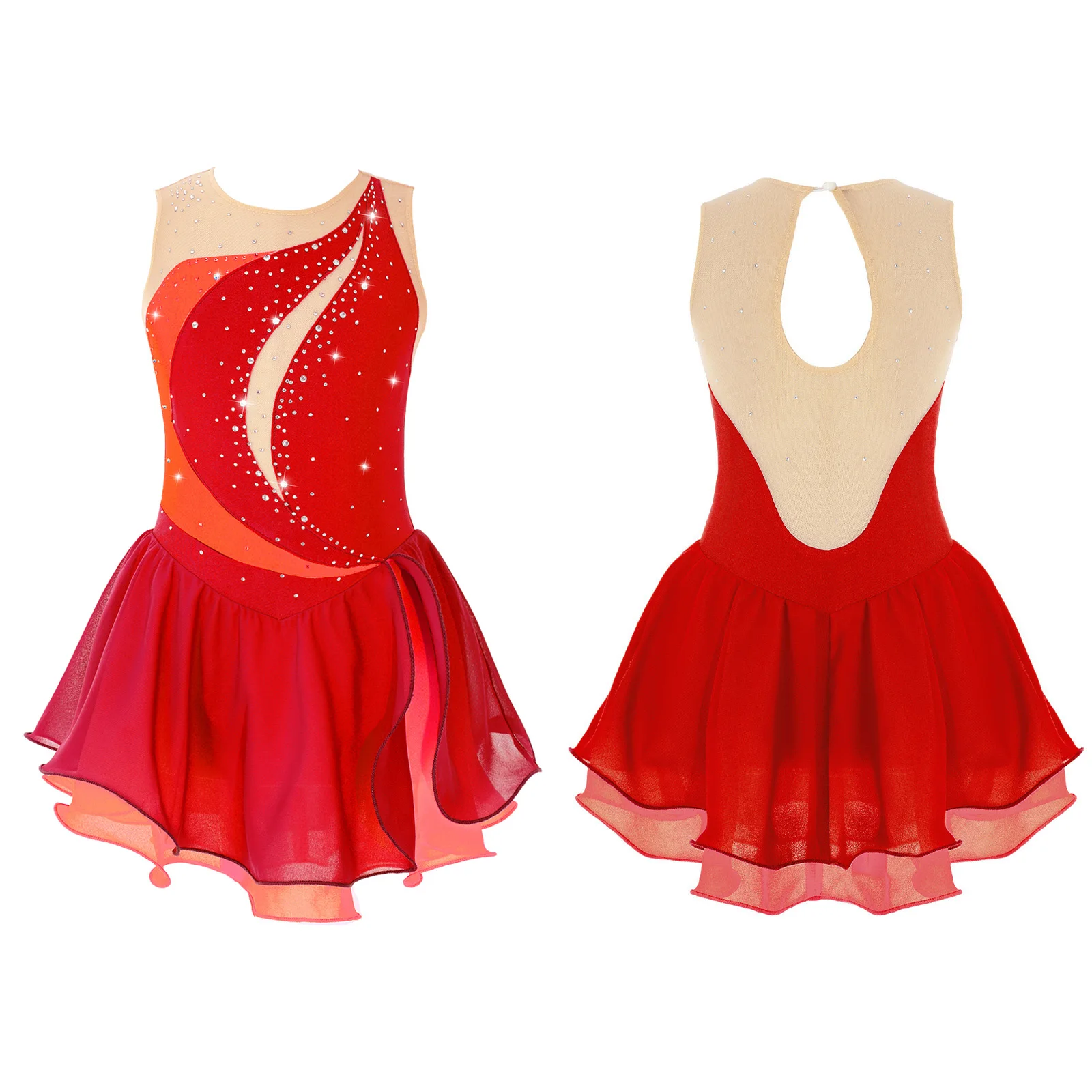 thumbnail image 1 of Disfraz de patinaje y gimnasia con diamantes de imitación brillantes para niñas, Jersey de Ballet, vestido de baile lírico corporal, leotardo con dobladillo Irregular, vestido tutú, 1 of 5