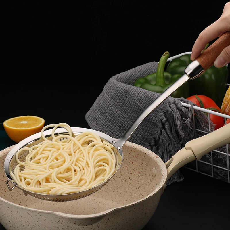 Description Picture 3 of item304 Stainless Steel Large Colander Skimmer Food Cooking Filter Pasta Tools Kitchen Strainer Flour Sieve Kitchenware Accessories