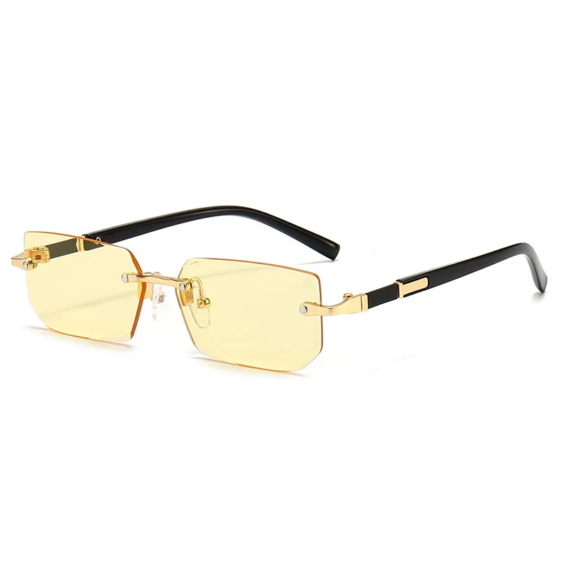 thumbnail image 1 of Gafas de sol sin montura rectangulares para hombre y mujer, lentes de sol cuadradas pequeñas, populares, a la moda, para viaje de verano, 1 of 4