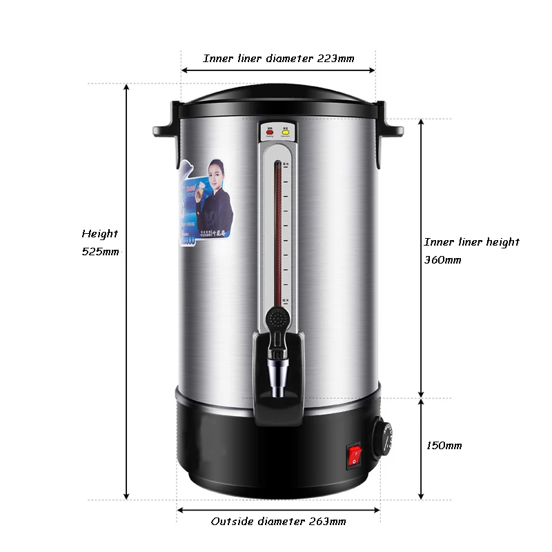 Commercial 35L Water Boiler Insulation Kettle Stainless Steel Water Boiling  Barrel 1500W Hot Water Machine For Tea Shop