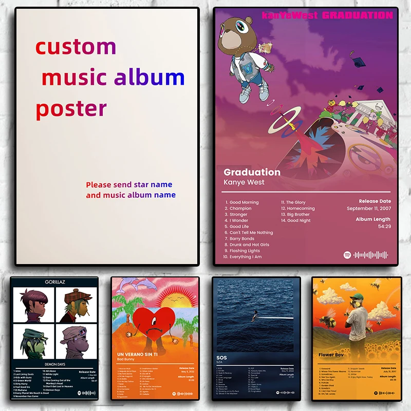 

Pop Music Album Custom Poster Aesthetic Kanye West Weeknd SZA Rapper Rock Hip Hop Canvas Print Decoration Wall Art Room Decor