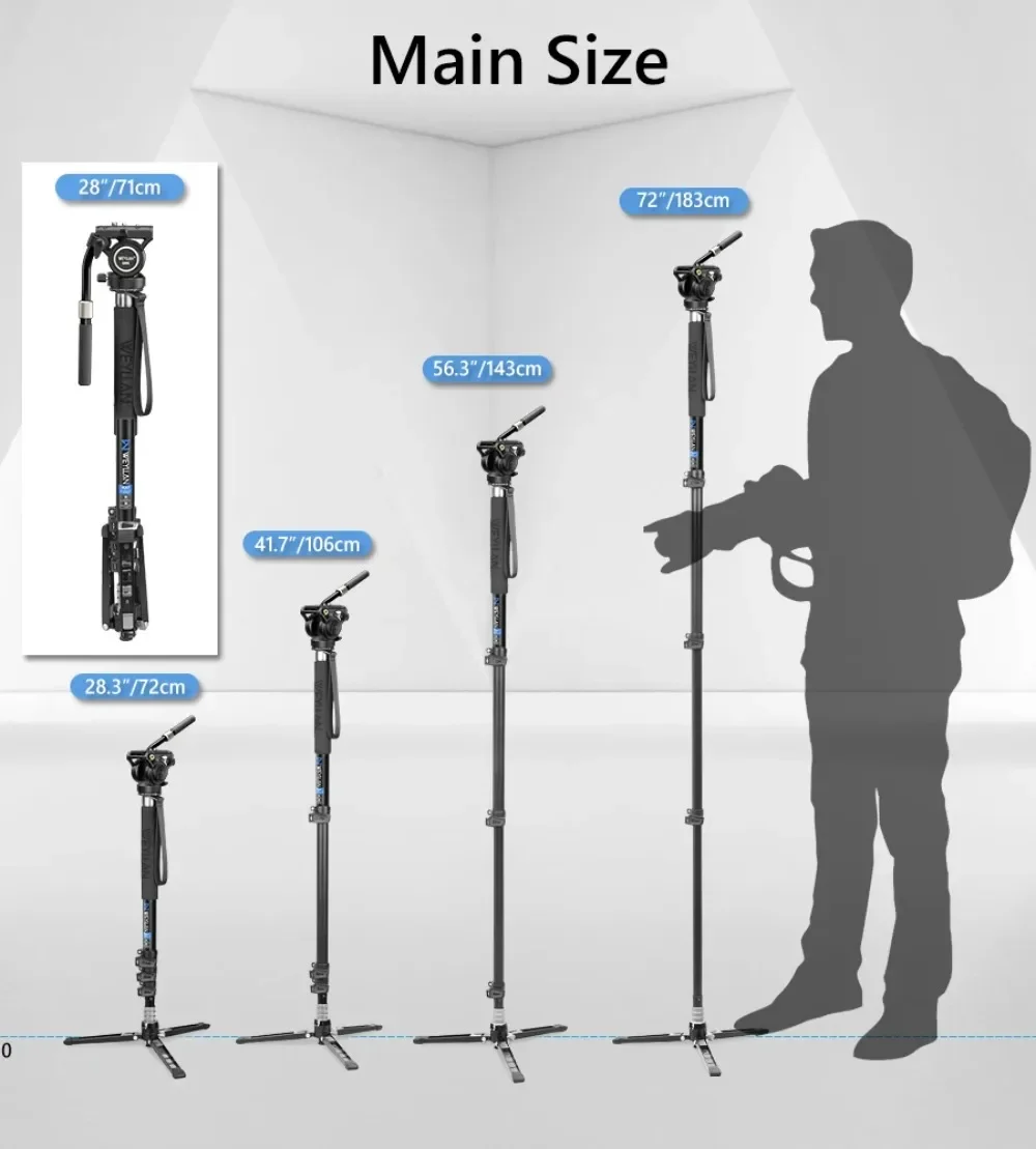 KA7 Professional Video Monopod Kit Unipod and Fluid Head Travel Tripod Stand Tel