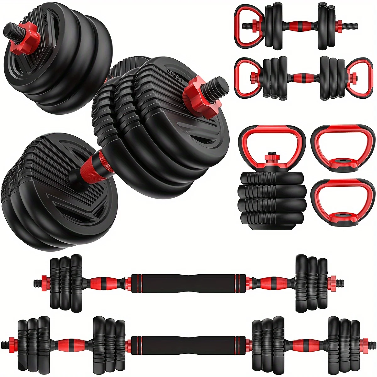 

Adjustable Dumbbell Set 35LBS/55LB/70LBS/90lbs Free Weights Dumbbells, 4 in 1 Weight Set, Dumbbell, Barbell, Kettlebell, Push-up