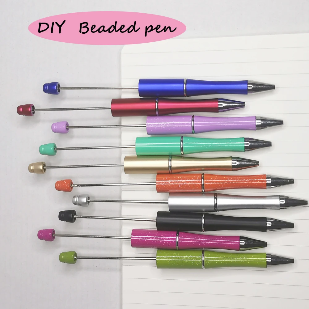 2pcs DIY Beaded Ballpoint Pen Beadable Pen Caneta Stationery Cute School Office Supplies Children's Student Stationery Gift Pen