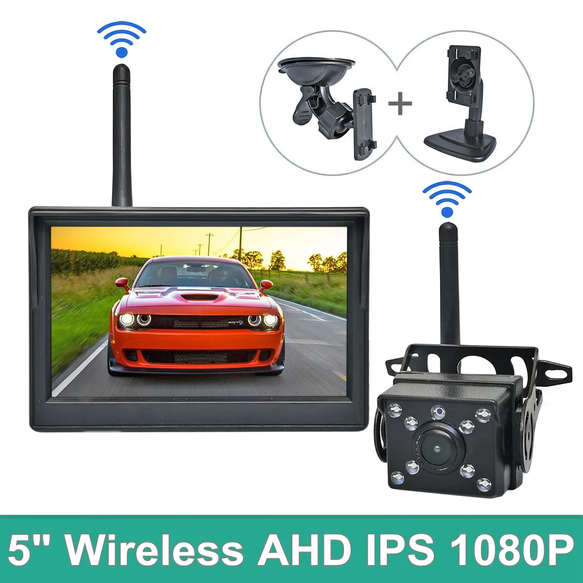 

DIYSECUR Wireless 1080P AHD IPS 5 Inch Car Monitor Rear View Reverse Car Camera Driving Kit Stable Digital Signal Auto Parking