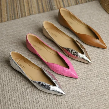 Luxury Temperament Women Shoes Summer New French Pointed Leather Shoe Simple Comfort Single Shoes High Quality Women Flat Shoe 1
