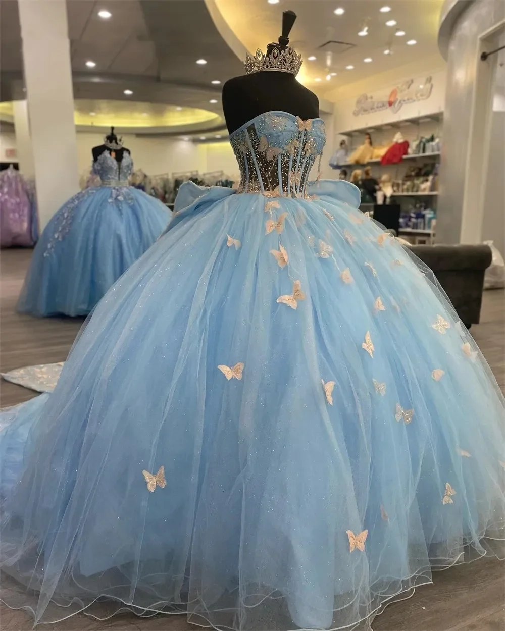 

Light Blue 2024 Quinceanera Dresses 3D Butterflies Bow Sweetheart Ball Gown Sweet Sixteen Prom Party Gowns Vestidos De 15 Anos