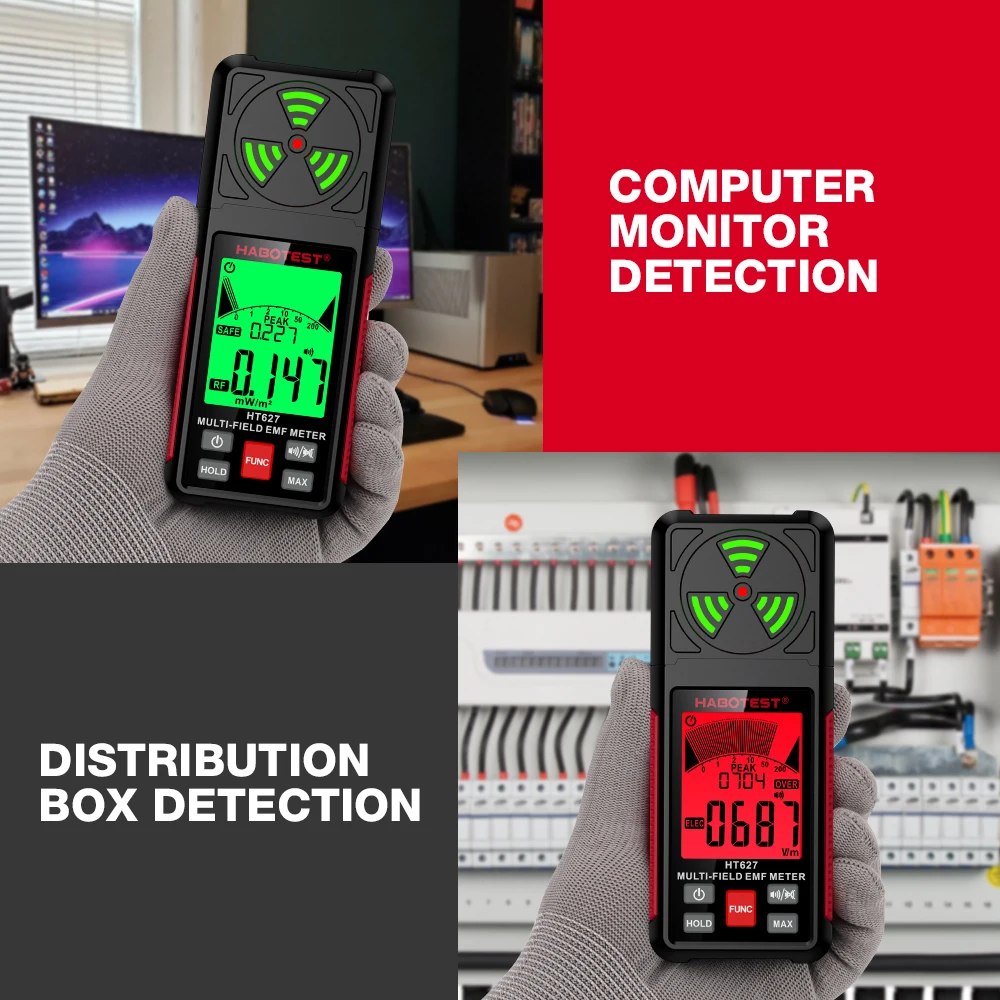 Emf meter tester HABOTEST HT627 EMF Meter Electromagnetic Field Radiation Detector Radio Frequency Field Tester Portable Emission Dosimeter