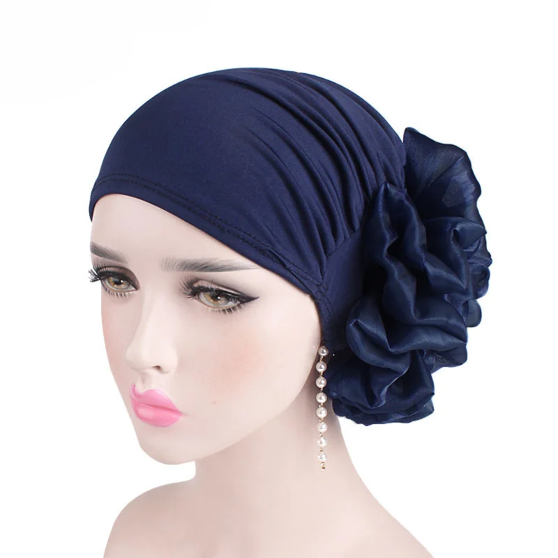 

2023 Women Large Flower Stretch Scarf Hat Ladies Elegant Fashion Hair Accessories Chemo Hat Women Turban Bandanas Wholesale New