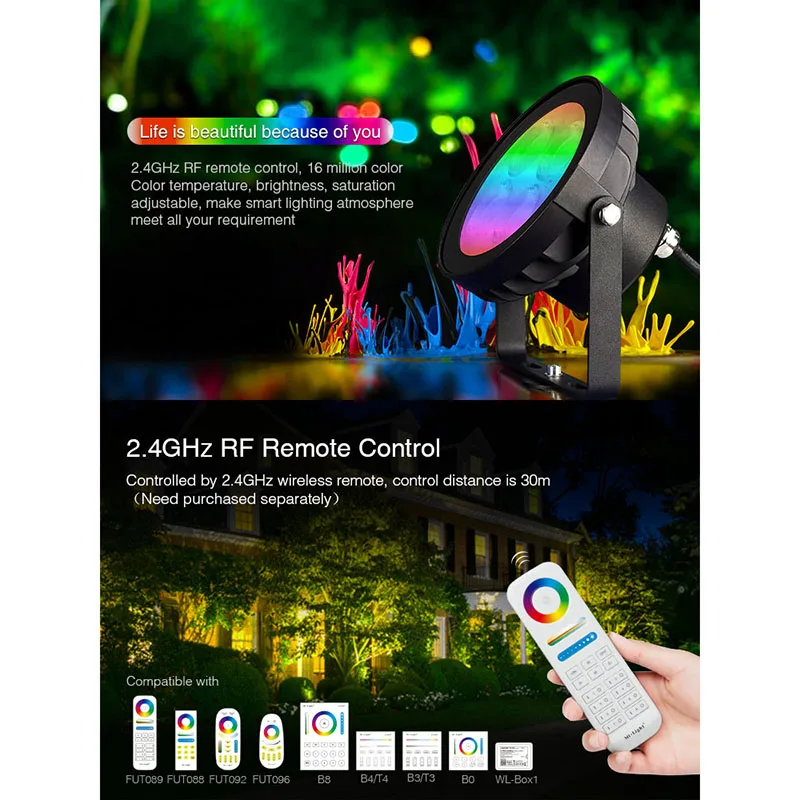 18W Color Changing RGB LED Landscape Spotlight - Matte Black - Remote Sold Separately