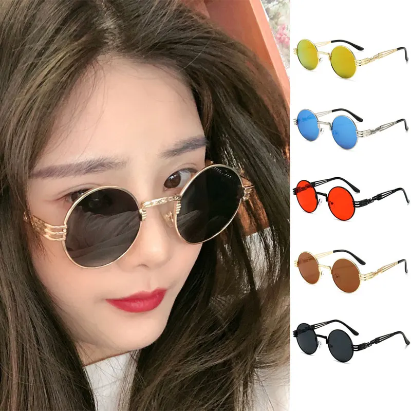 BOYSEEN Punk Stil Metall Sonnenbrille Männer Frauen Runde Vintage Hiphop Sonnenbrille Marke Designer Mode Spiegel Eyegalsses UV400