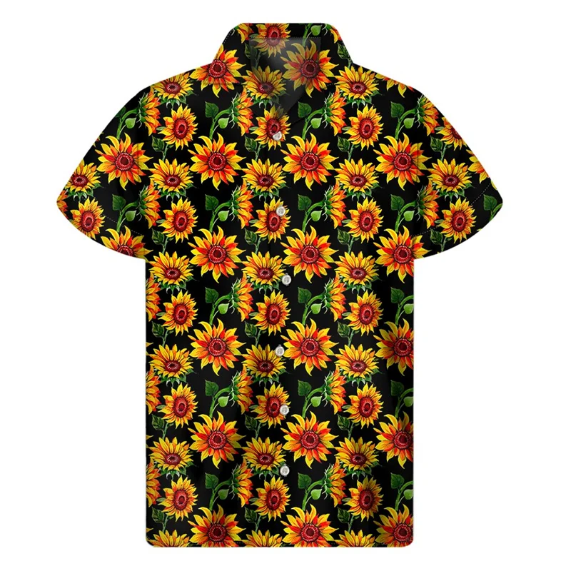 

Рубашка Алоха для мужчин и женщин, модная художественная Гавайская блузка с 3D принтом подсолнуха, топ с коротким рукавом, уличная блузка на пуговицах с лацканами, лето