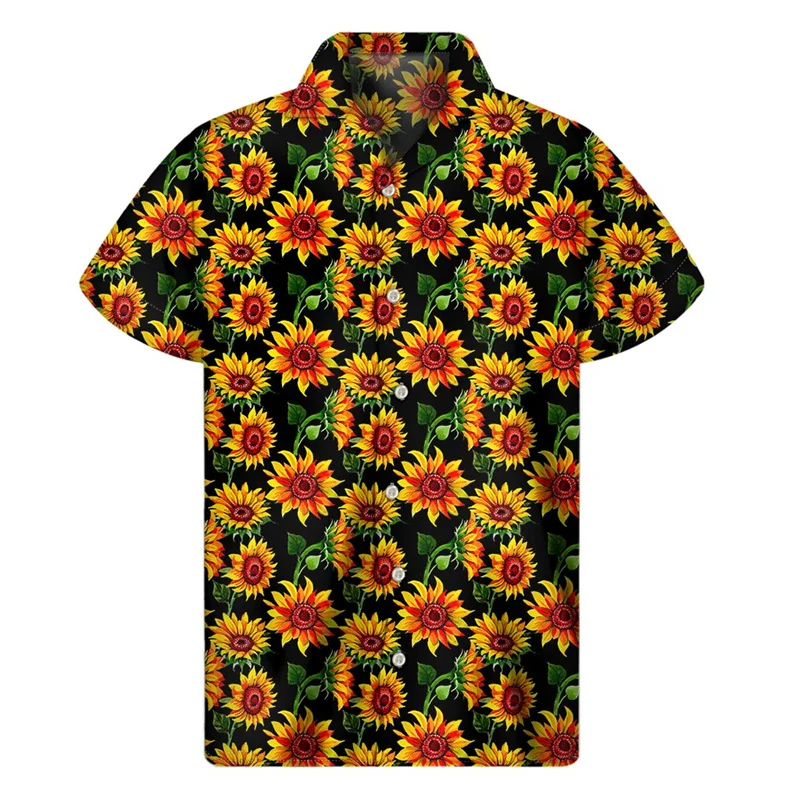 

Fashion Art Sunflower 3D Print Aloha Shirt Men Floral Hawaiian Shirts Women Summer Short Sleeve Tops Street Lapel Button Blouse