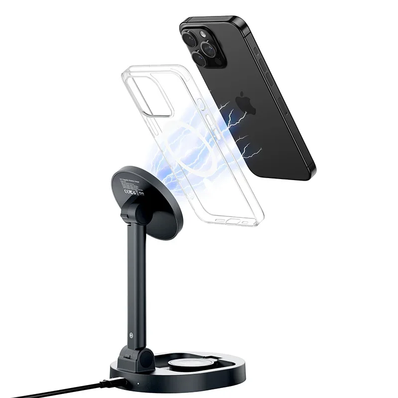접이식 마그네틱 무선 충전기 스탠드 패드, 아이폰 15, 14, 13, 12 프로 맥스, 애플 워치 8, 7, 에어팟 고속 충전 스테이션, 3 인 1
