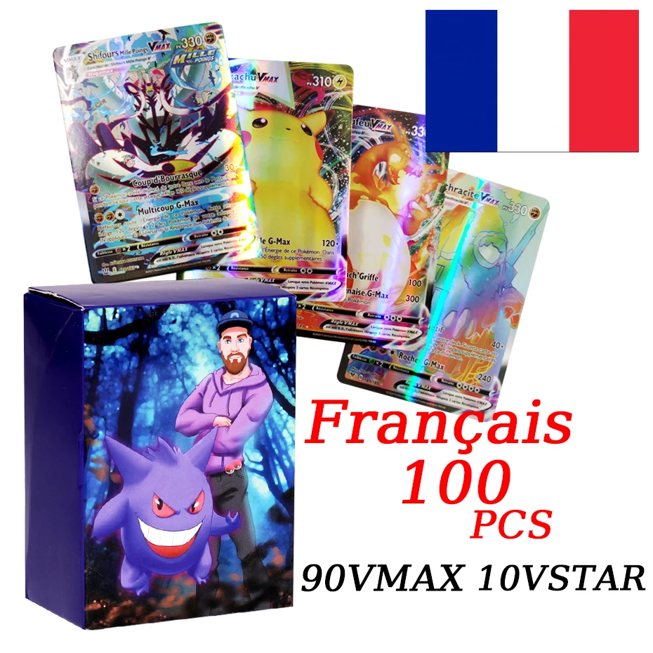 Cartes Pokémon Vstar Vmax GX Mew Pikachu Charizard, Cartes Arc-en-ciel Rares, Paquet Authentique Lettres De Vministeriels X Allemand Et Francais Grande Taille Media