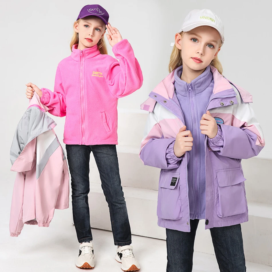 

Children's Jacket Autumn And Winter 2023 New Girls Jacket Three-in-one Removable Velvet Thickening Windbreaker 4-12 years old