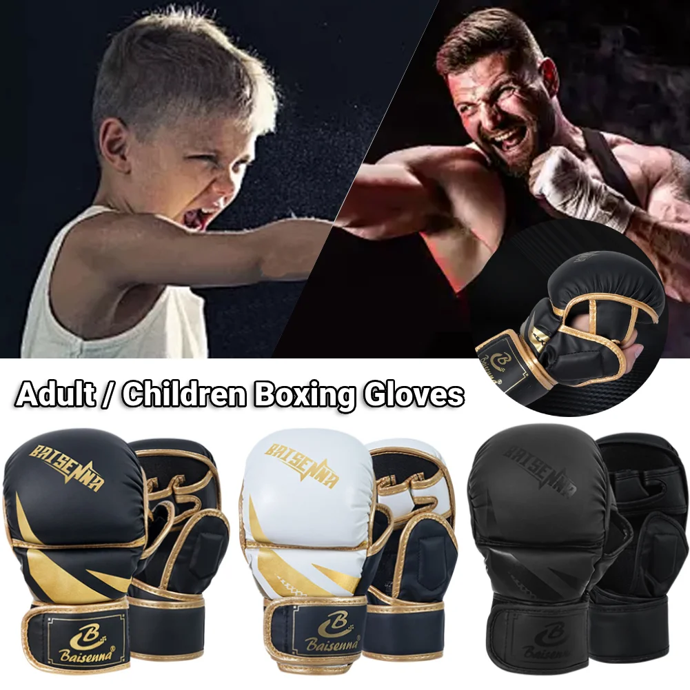 Adult/Children PU Leather Half Finger Boxing Gloves Thickened Heavy Punching Gloves Kickboxing Boxing Training Accessorie