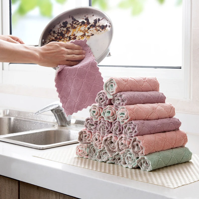 2/4/8pcs Soft Microfiber Kitchen Towels Absorbent Dish Cloth Anti-grease  Wipping Rags Non-stick Oil Household Cleaning Towel - Cleaning Cloths -  AliExpress