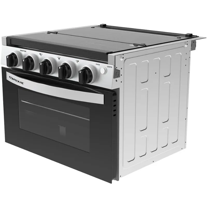 RV 3-Burner Drop-In Gas Range 17"Black with Stainless Steel Accents Dual LED Knobs Easy-Clean Oven Propane-Powered CSA Certified 5