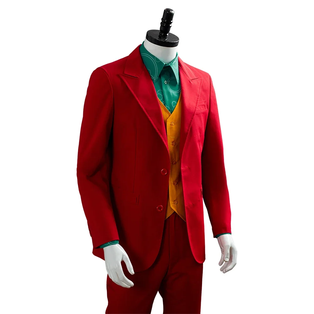 Men Joker Cosplay Fantasy Wigs Red Suits Movie Super Villain Costume Disguise Adult Outfits Male Halloween Carnival Party Cloth