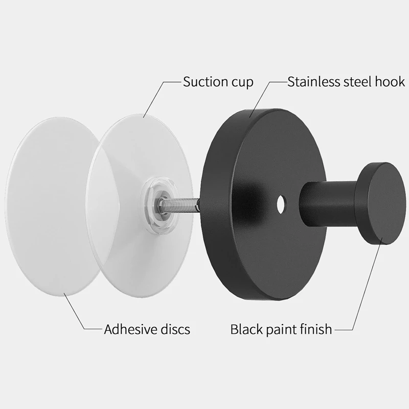 Black Vacuum Suction Cup Hook Punch Free Bath Sucker Hook Tile Wall Hanger for Kitchen Rag Bathroom Towel Robe Storage