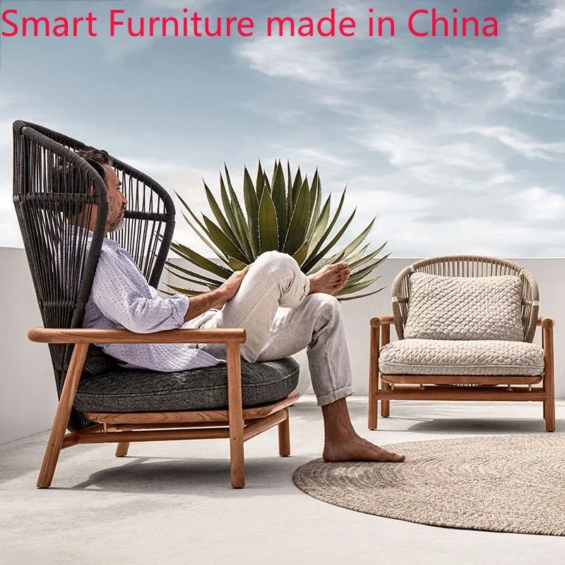 

Outdoor balcony teak leisure rattan sofa designer model house high back rattan chair coffee table courtyard villa combination