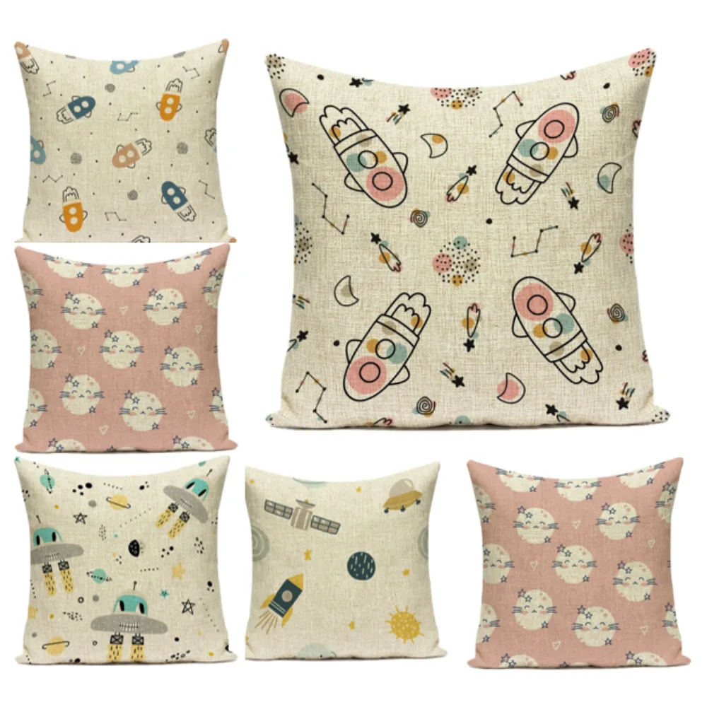 

Cojines 45x45 Nordic Cartoon Cushion Cover for Children Room Velvet Pillow Cover Polyester Linen Simple Kids Room Home Decor