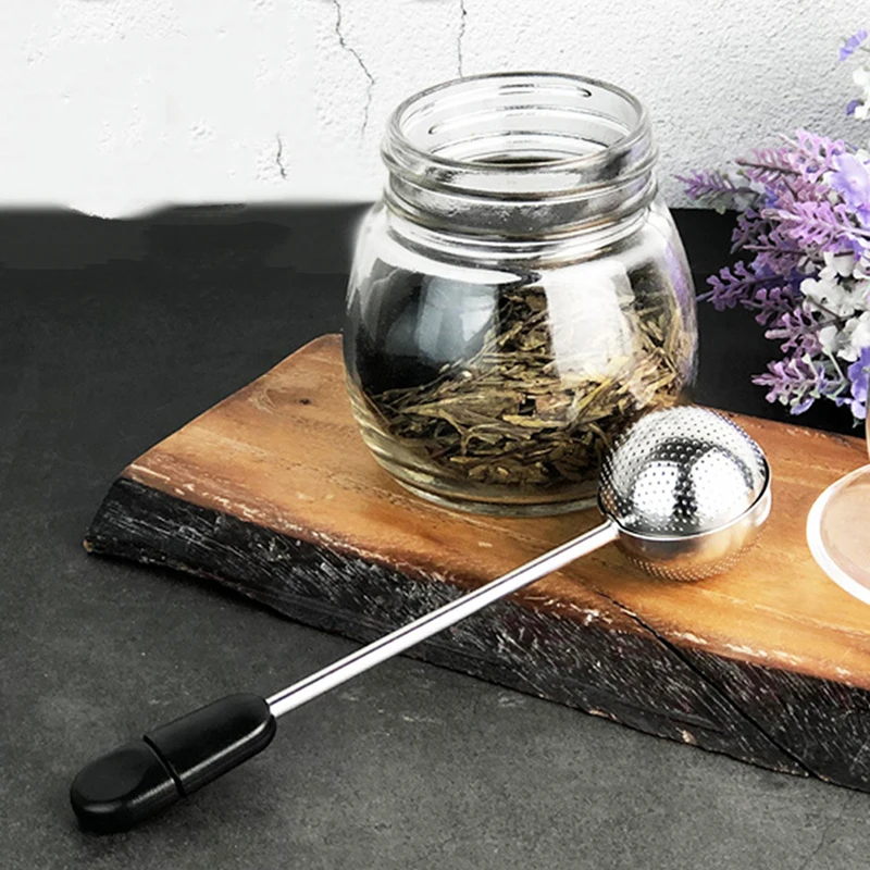 1pc Tea Infuser Ball Stainless Steel Teapot Portable Fine Mesh Tea Filter Strainer 14cm Handle