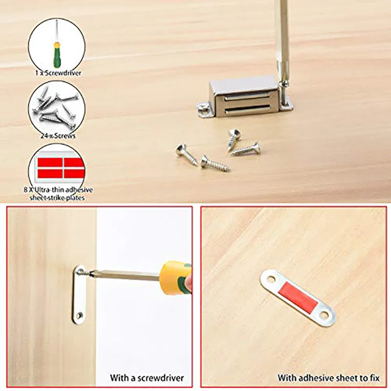 6pcs ultra-thin drawer magnetic door closer with screws and screwdriver, cabinet door magnetic closer magnet