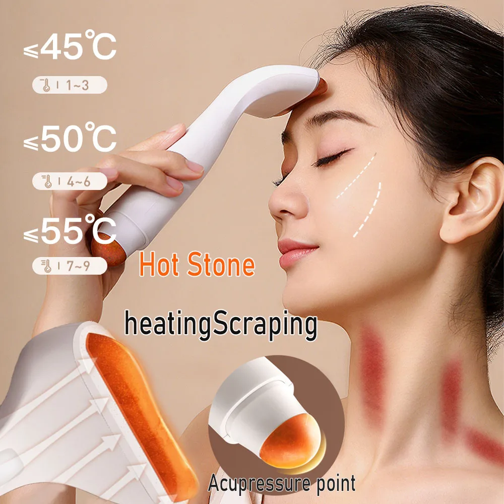 

Skin Scraping Electric Hot Stone Massage Heating Vibration Trigger Point Neck Massager Guasha Face Lift Wrinkle Remover SPA