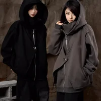 Fall Winter Fleece Lined Zipper Long Sleeve Hoodie Fake Two-Piece Loose Casual Unisex Jacket Double Layered Hooded Sweatshirt