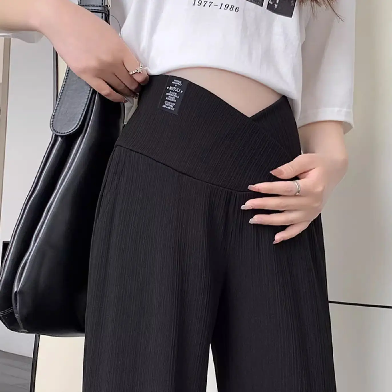 Pregnant Women Summer Thin Wide Leg Pants Loose Maternity Abdomen High Waist Trousers Pregnancy Full Length Belly Pants 4