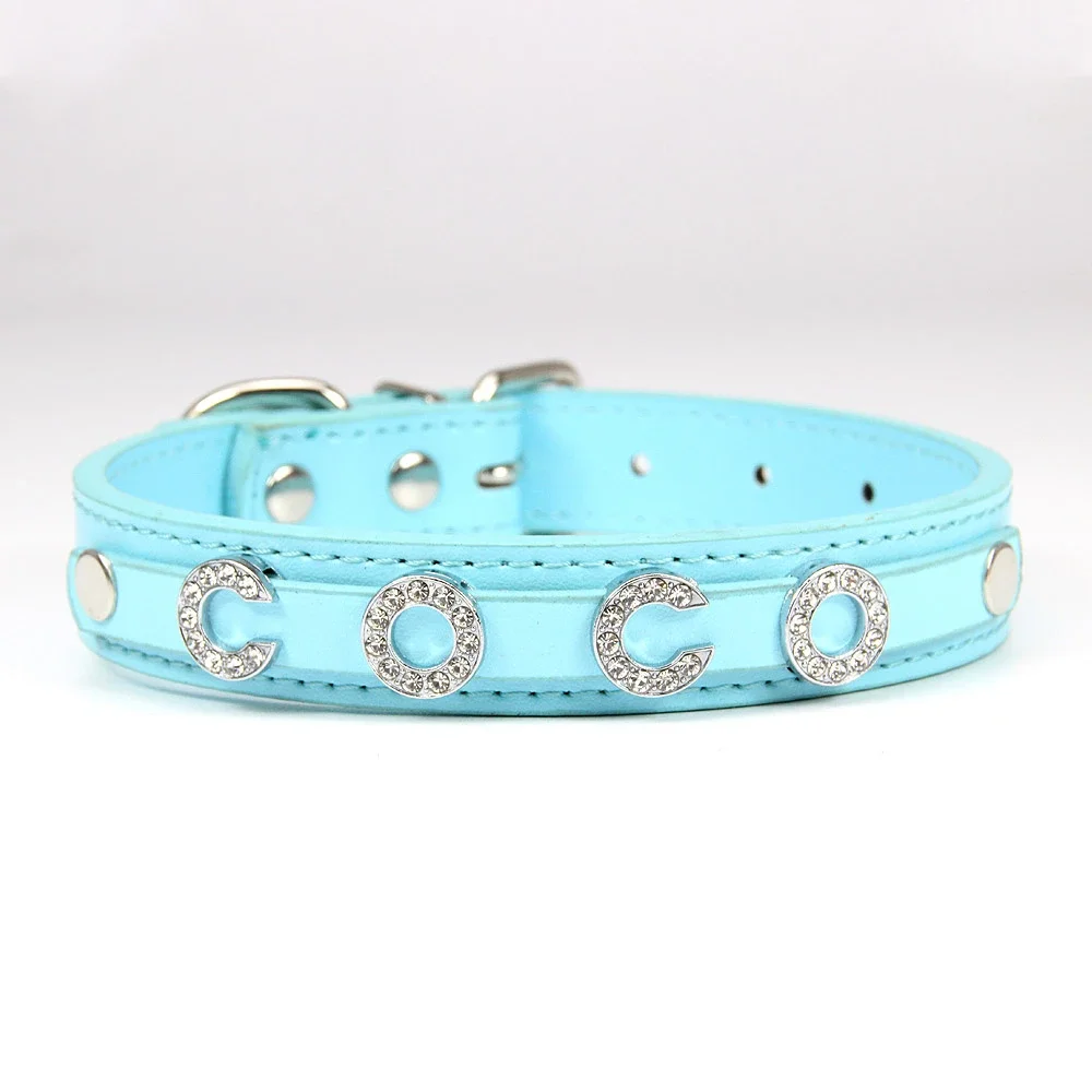 24 PCS Wholesale Plain PU Leather DIY Name ID Dog Collar Custom Letters Charms Puppy Cat Neck Strap Collars for Small Medium Dog