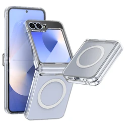 Luxury Magnetic Ring Shockproof Phone Case with Hinged Cover for Samsung Galaxy Z Flip 3 (Transparent)