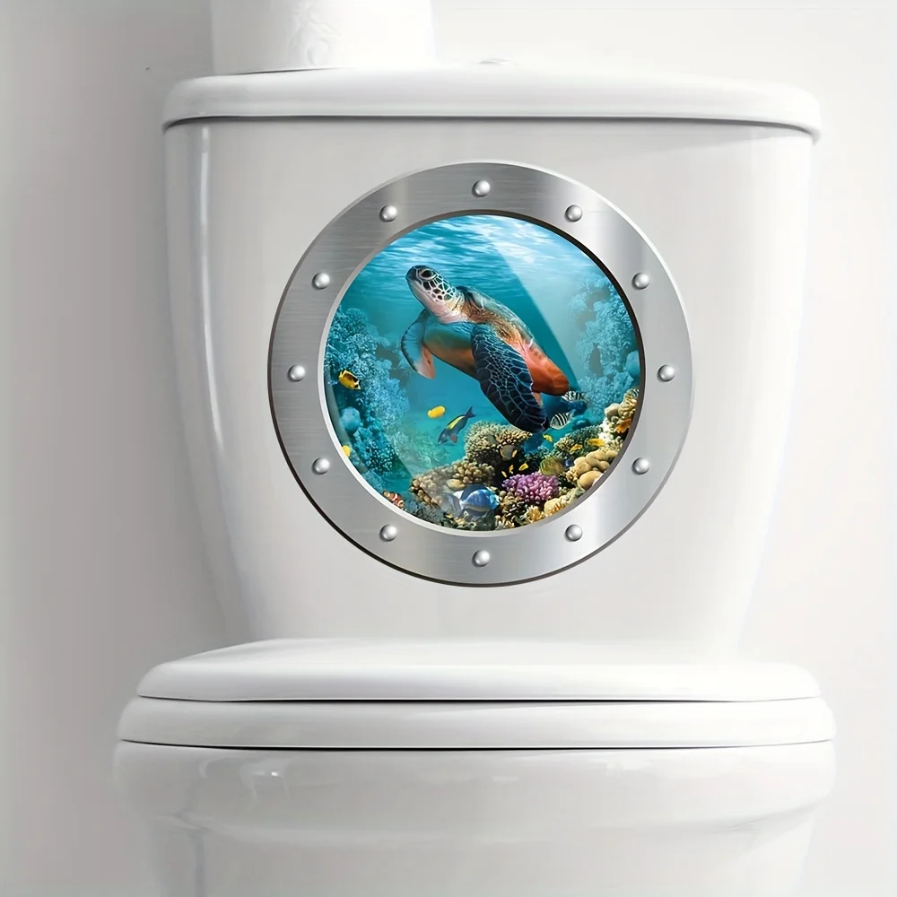 Sea World 3D Turtle Toilet Stickes Self-Adhesive Removable Bathroom Wall Stickers Waterproof Toilet Lid WC Decal Home Decoration vinyl stickers toilet stickers toilet wall stickers toilet seat stickers turtle wall stickers