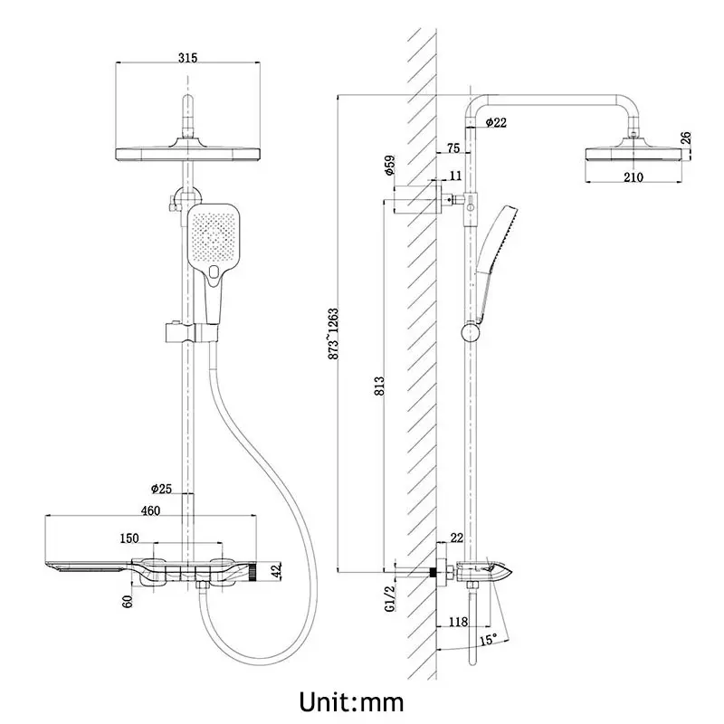 Shower Set Bathroom Constant Temperature Digital Display Atmosphere Light Booster Shower Head Supports